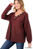 BRUSHED WAFFLE V-NECK BUTTON DETAIL SWEATER | ZENANA - Final Sale*