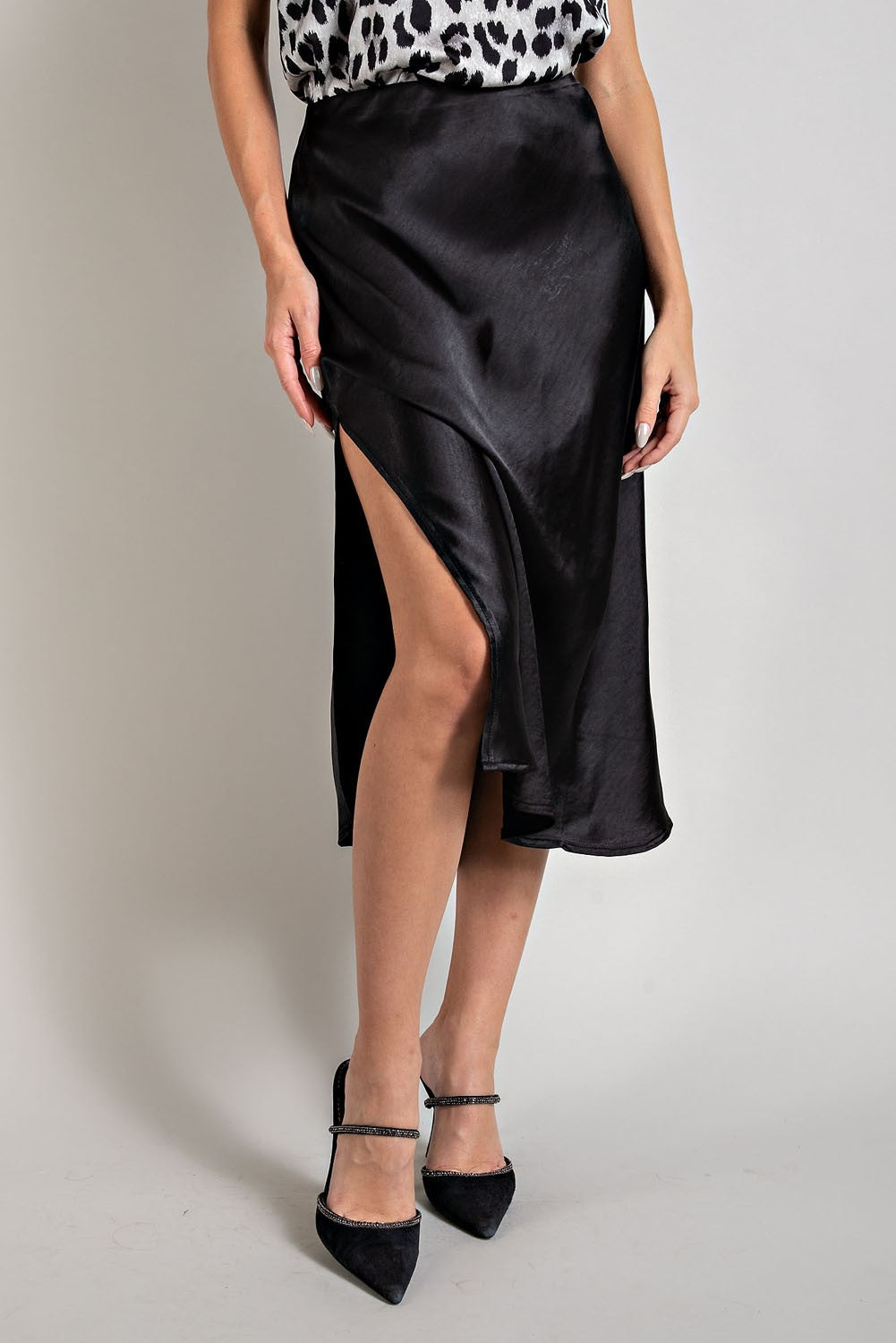 black satin midi skirt 