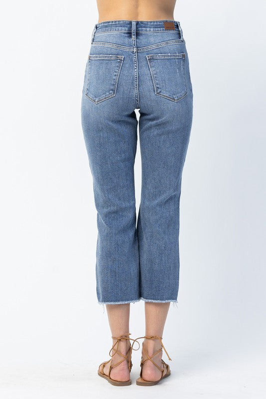 Judy Blue High Waisted Ankle Straight Boyfriend Denim Crops