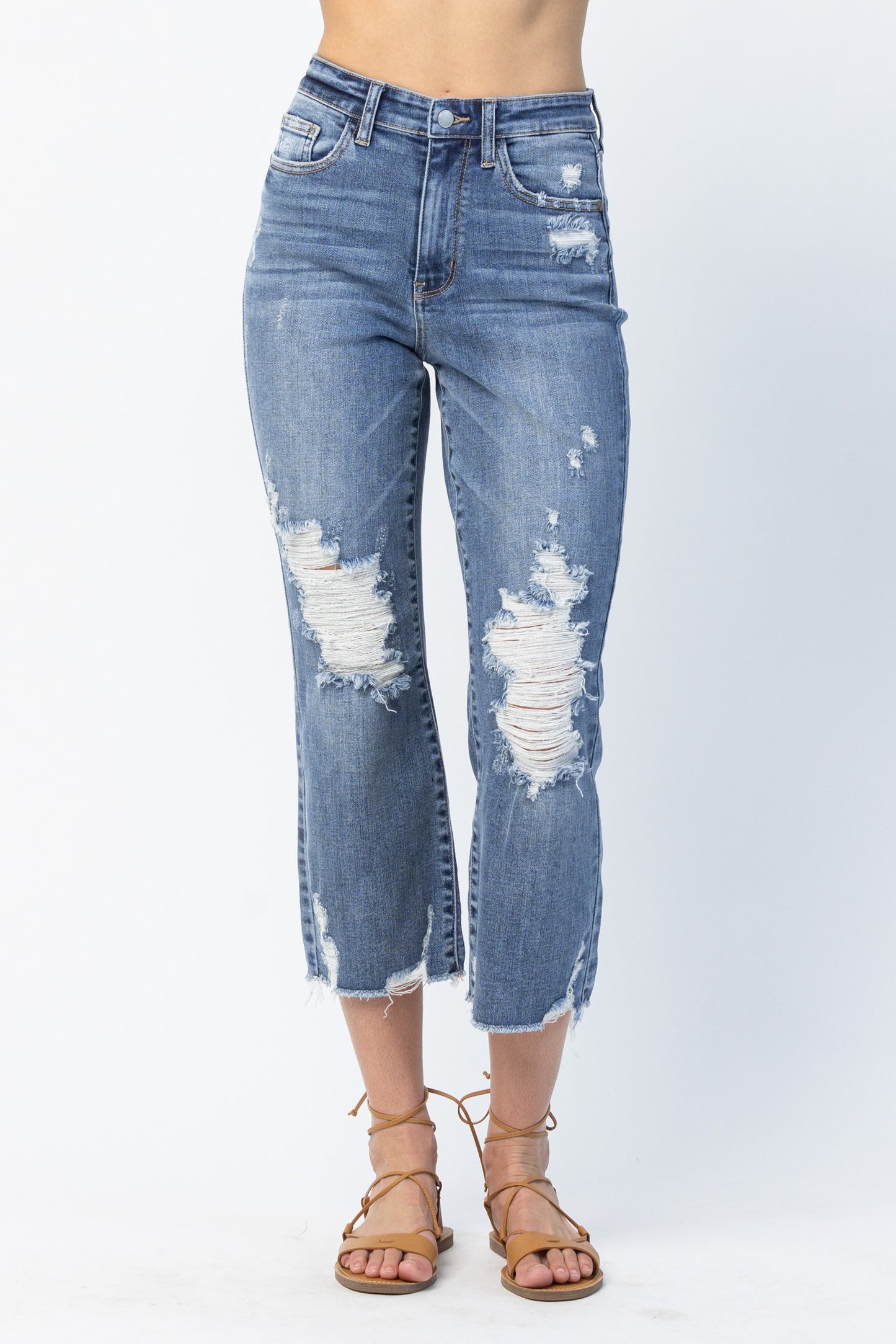 Judy Blue High Waisted Ankle Straight Boyfriend Denim Crops