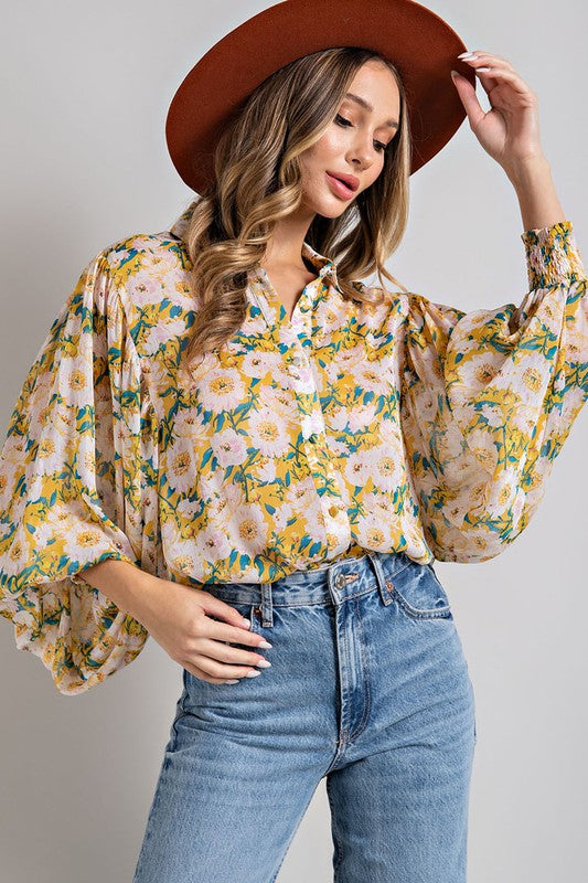 MUSTARD FLORAL BLOUSE TOP