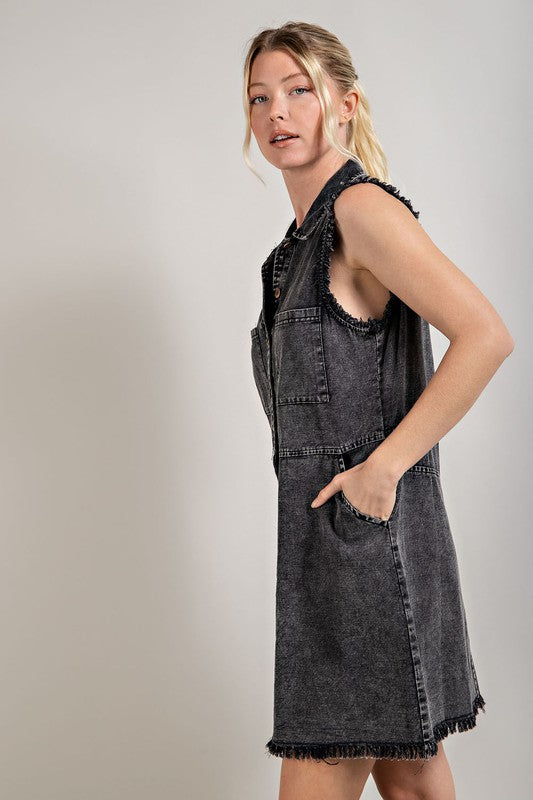 Ash Black Mineral Wash Denim Sleeveless Mini Dress Final Sale