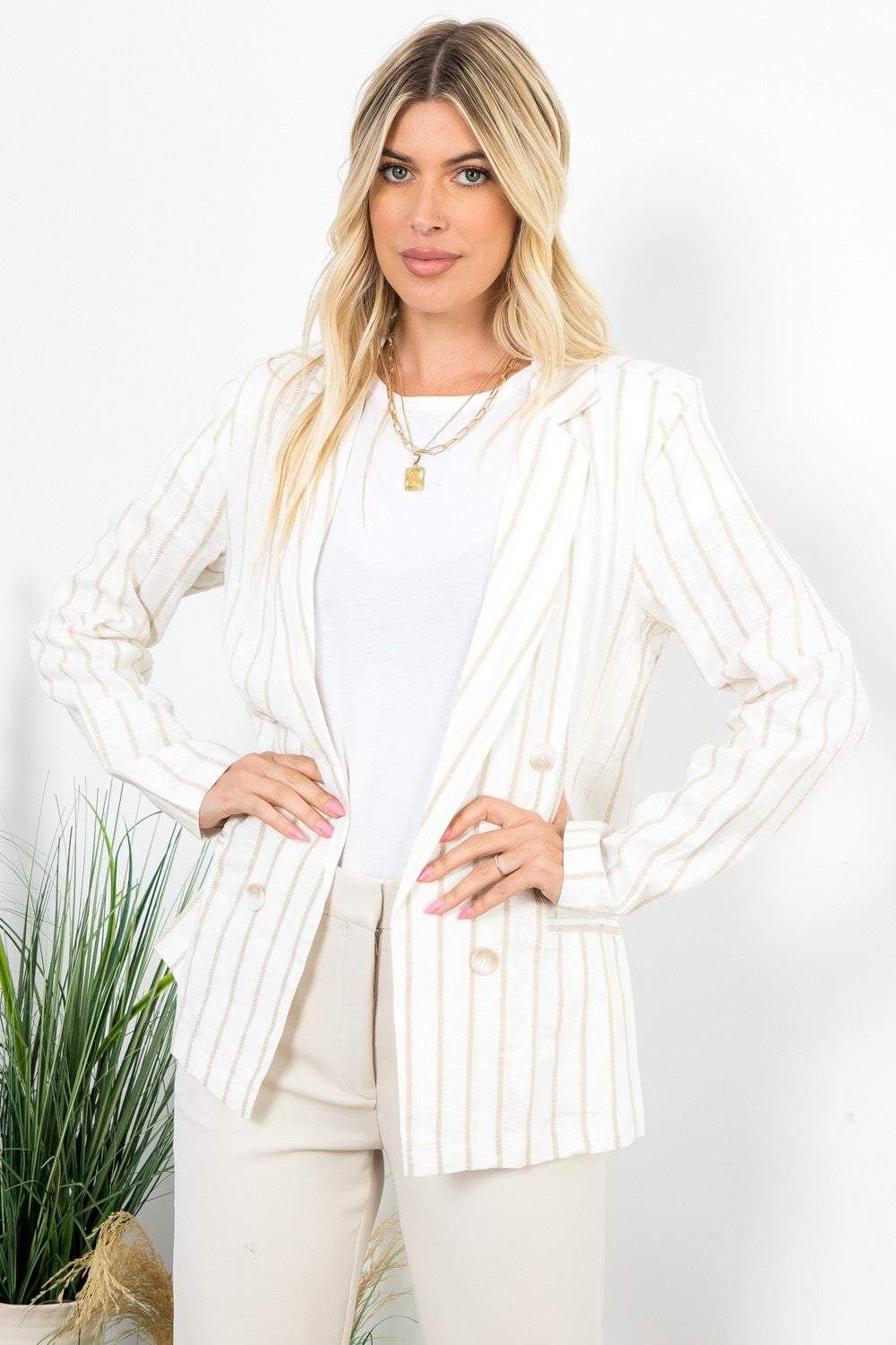 Linen Blend Stripe Salor Blazer