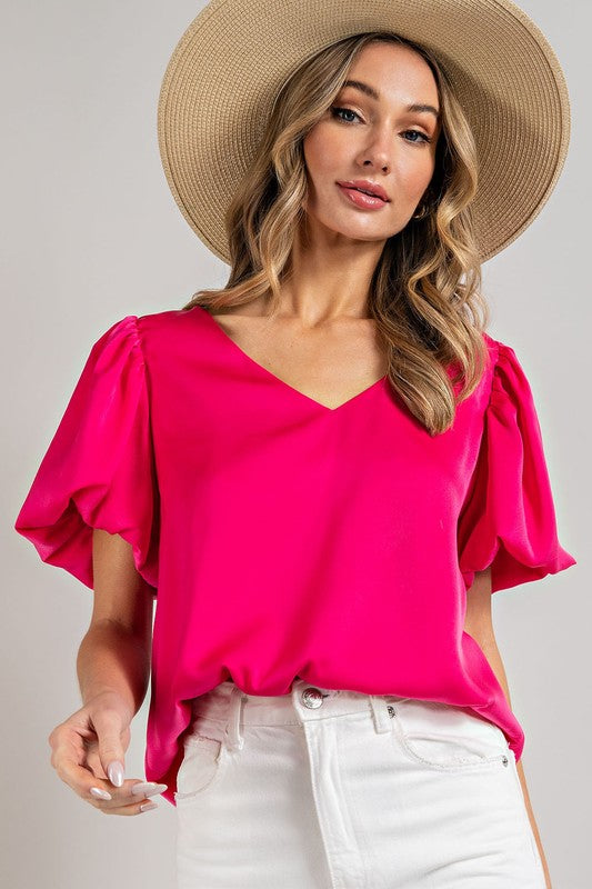 V-Neck Puff Sleeve Blouse Top - Final Sale