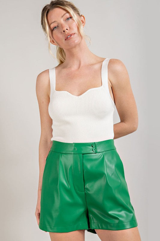 Kelly Green Faux Leather Pocket Shorts