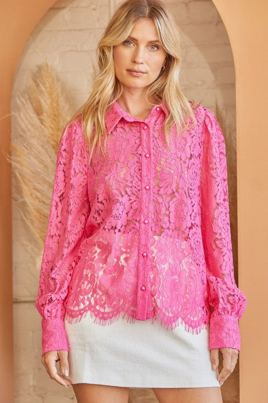 Hot Pink Crochet Lace Blouse