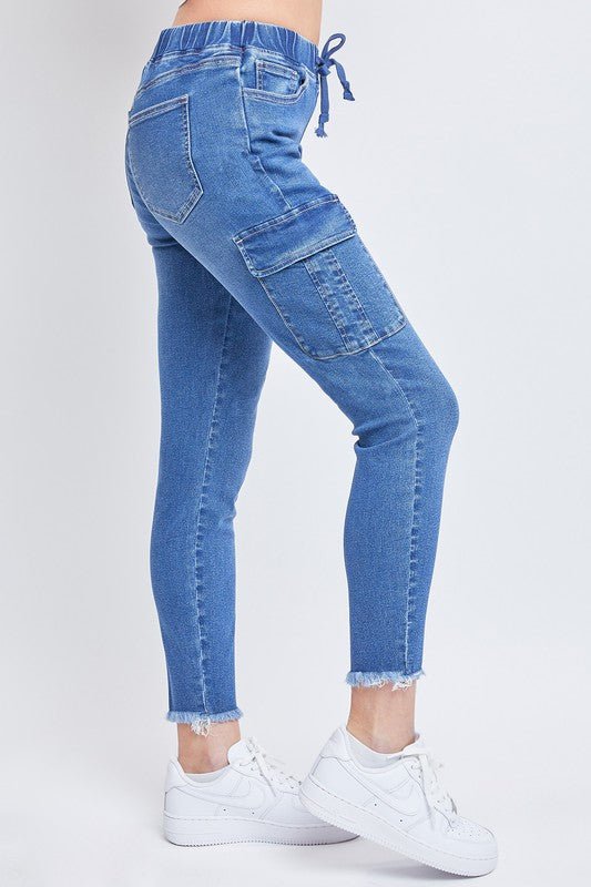 Junior Mid-Rise Pull-On Cargo Ankle Jeans  | YMI
