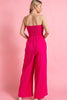 HOT PINK SOFT WASHED OPEN SHOULDER SMOCKED JUMPSUIT