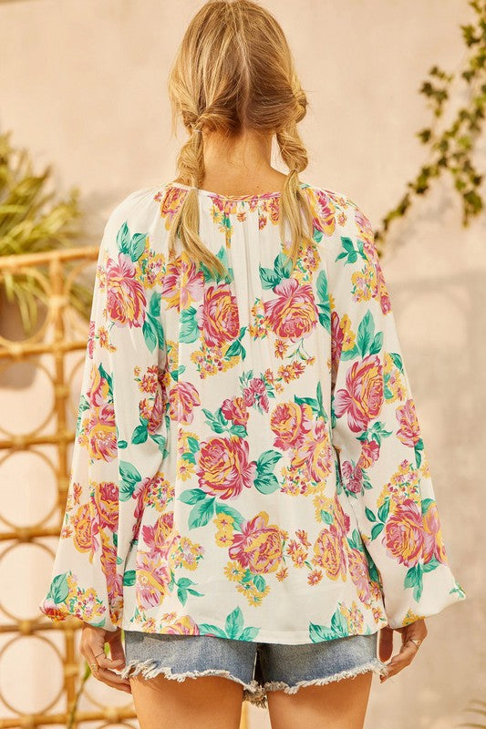 Classic Floral Blouse With Balloon Sleeves