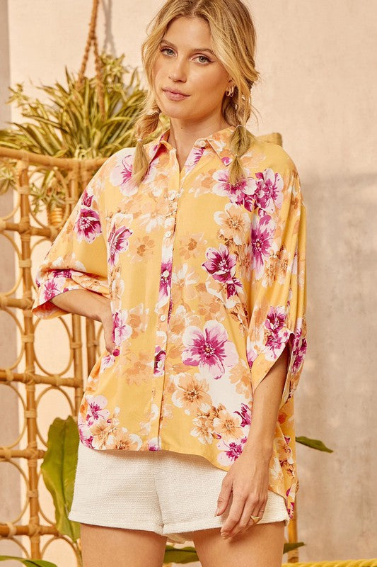 Floral Print Blouse With Button Closure