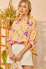 Floral Print Blouse With Button Closure