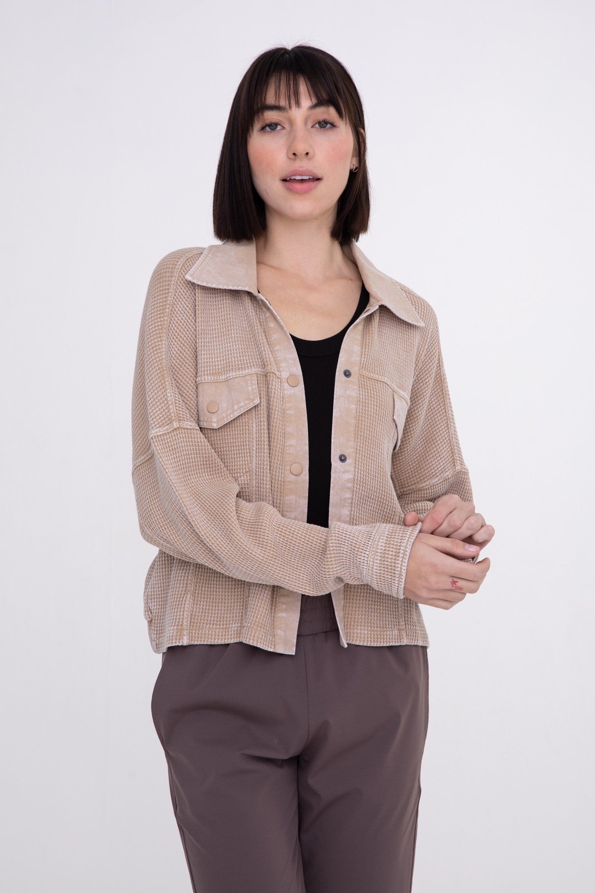 Waffle Knit Mineral-Washed Cropped Jacket | Mono B | FINAL SALE