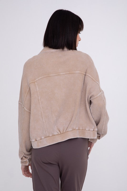 Waffle Knit Mineral-Washed Cropped Jacket | Mono B | FINAL SALE