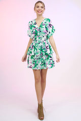 Green Floral Layered Mini Dress - Final Sale