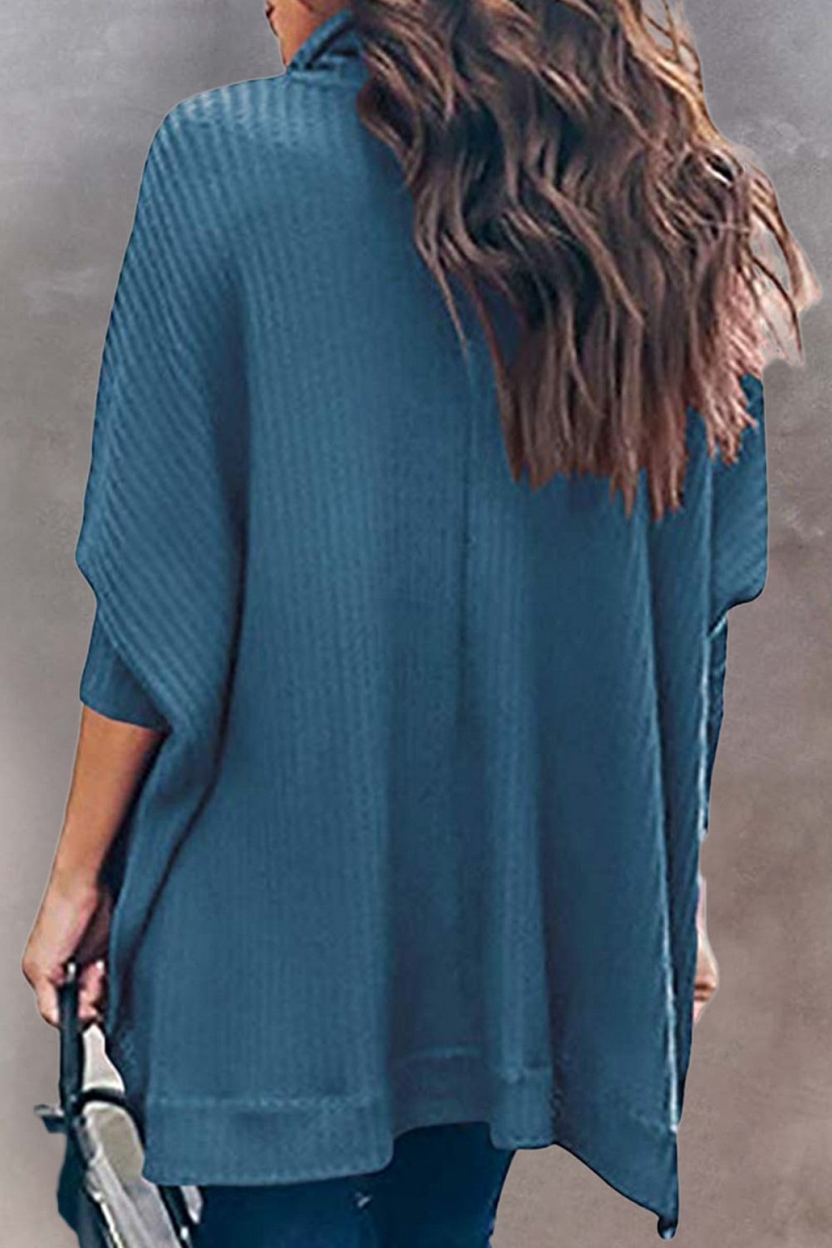 Turtleneck Waffle Knit Poncho Blouse