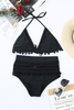 Black Pom Pom Mesh Insert High Waisted Swimsuit