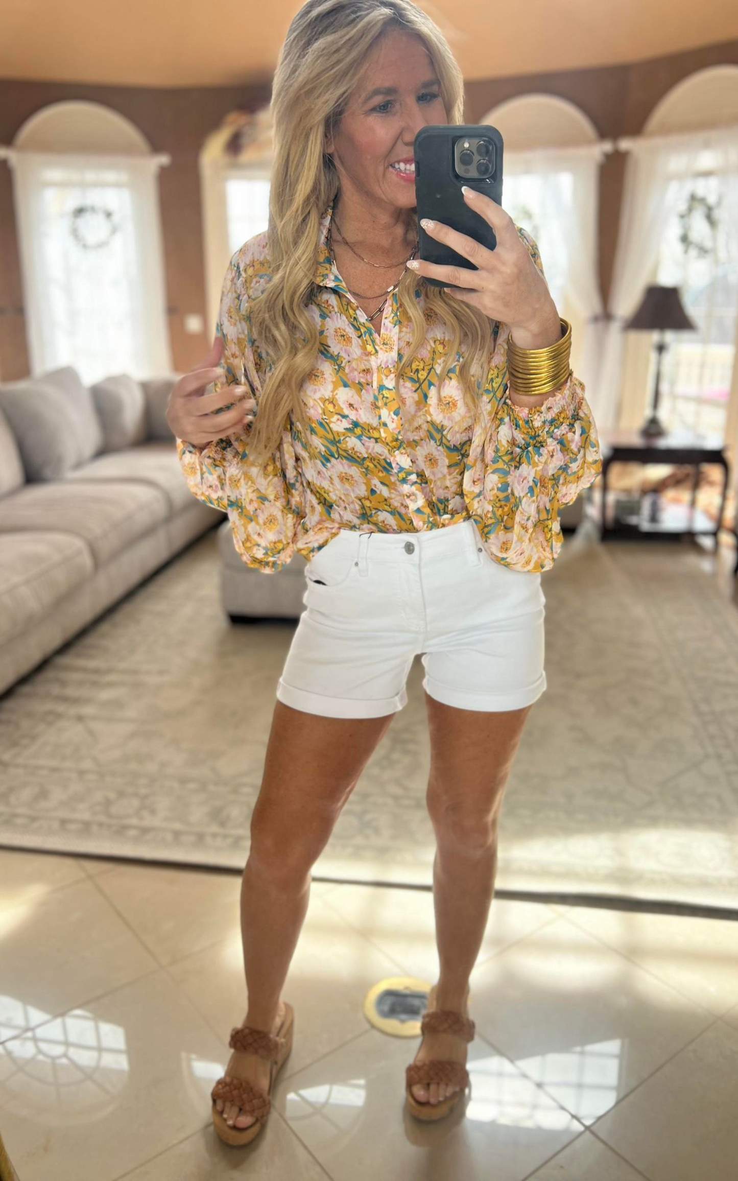 mustard floral blouse 