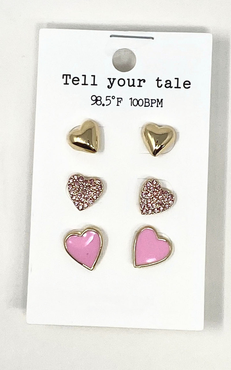 Pink Heart Earrings - 3 pack | FINAL SALE