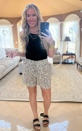 Brown Ditsy Pull-On Cuffed Shorts with Porkchop Pockets