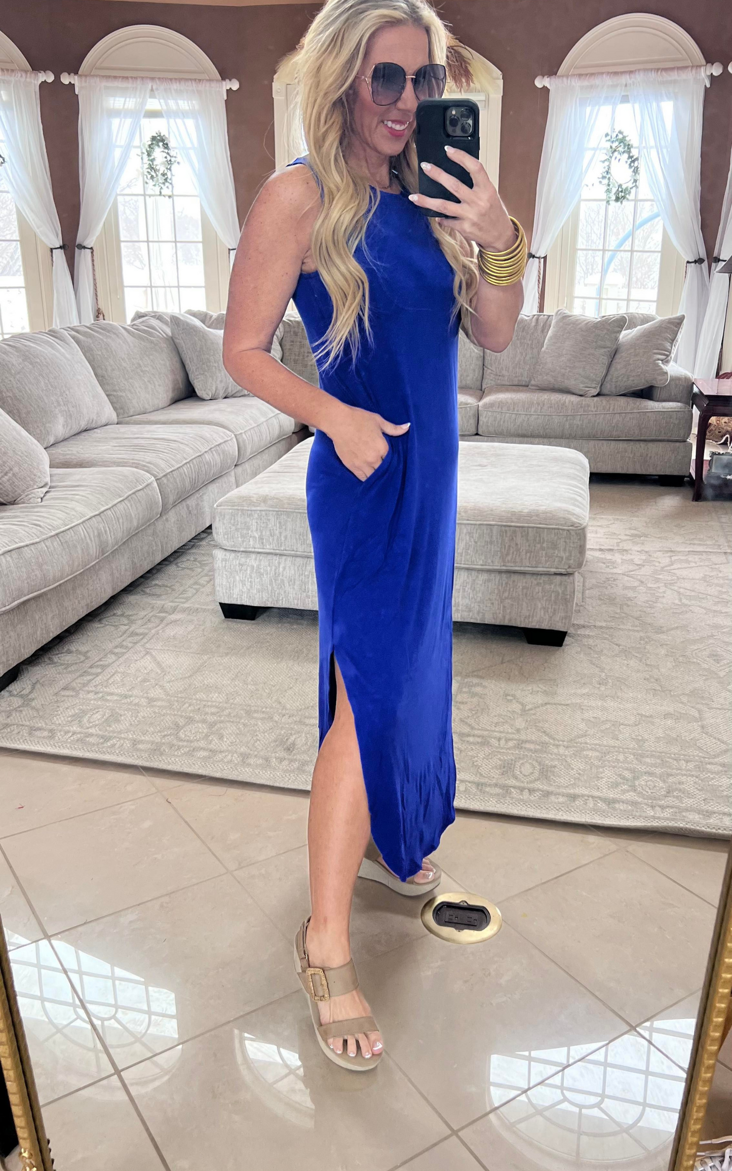 Zenana Bright Blue Sleeveless Maxi Dress