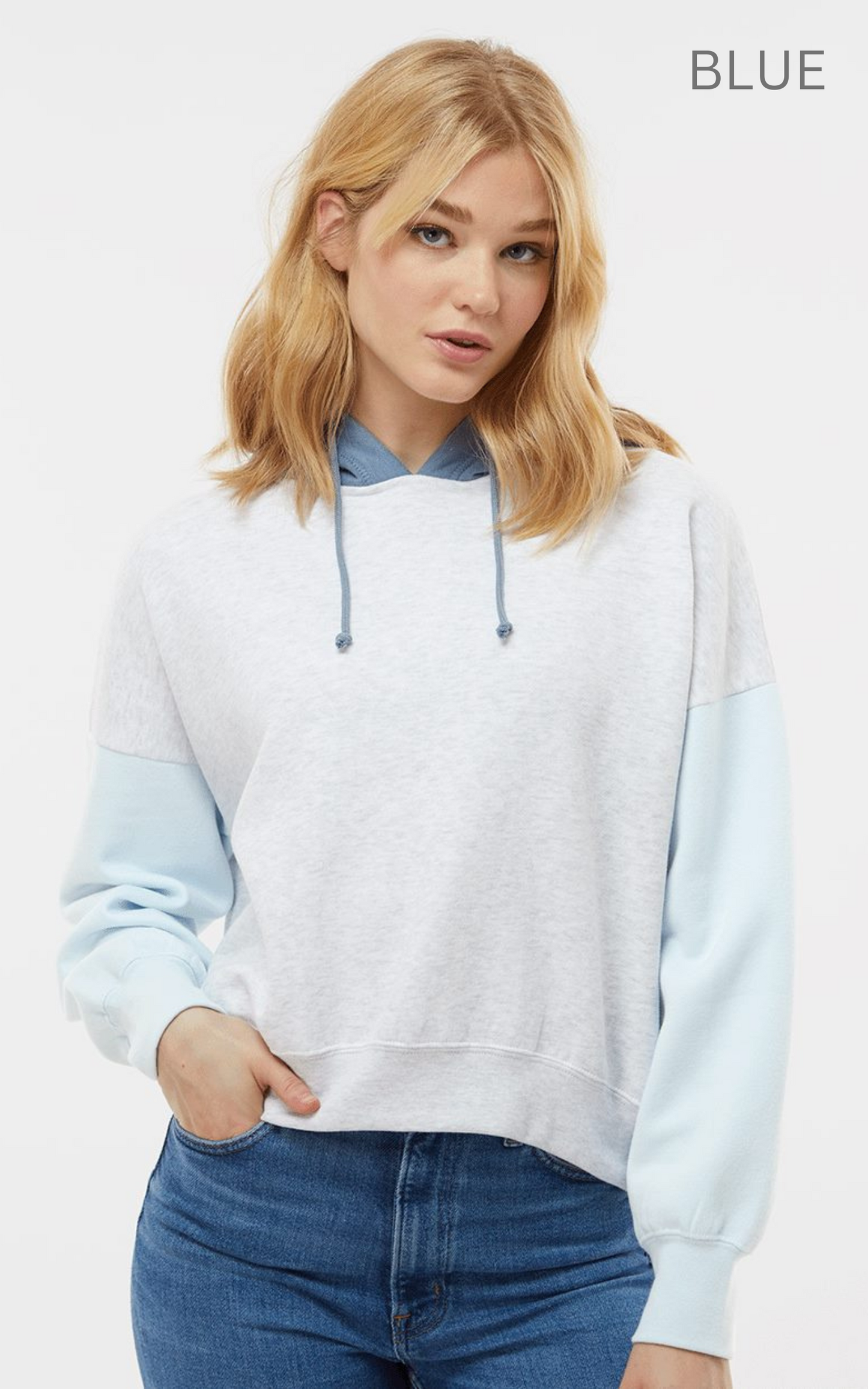 Women's Sueded Fleece Colorblocked Crop Hooded Sweatshirt