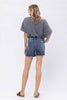 Judy Blue Mid-Rise Bleach Splash Destroyed Raw Hem Denim Shorts