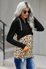 leopard  Half Zip Kangaroo Pocket Drawstring Hoodie