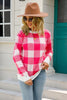 Crew Neck Long Sleeve Plaid Knit Sweater