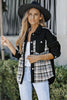 Black Christmas Pattern Plaid Splicing Denim Jacket