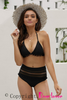 Black Pom Pom Mesh Insert High Waisted Swimsuit