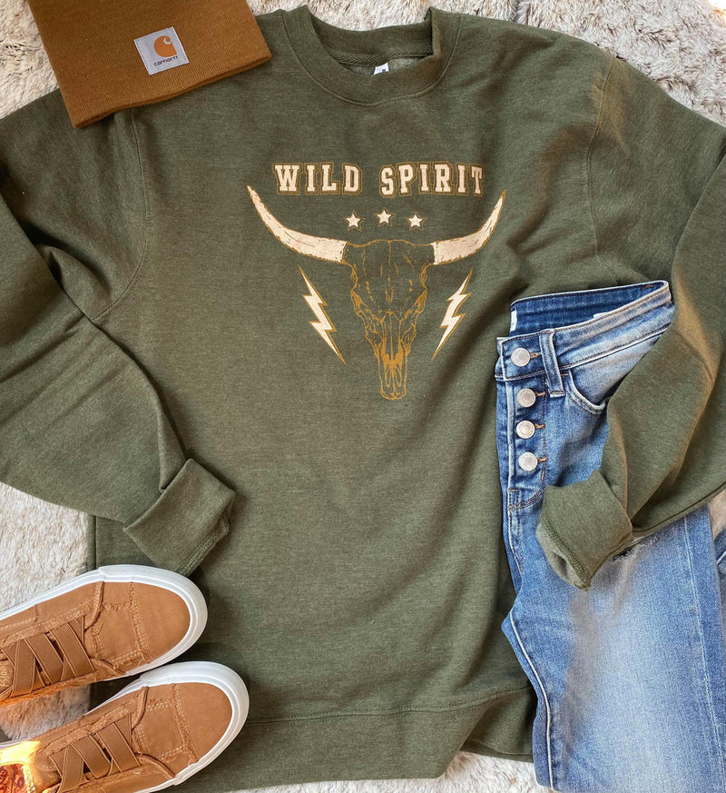 Wild Spirit Sweatshirt- Heather Army