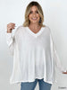 Easel "Easy Breezy V-Neck" Solid Long Sleeve Oversized Top