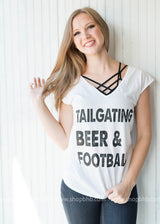 TailGating, Beer & Football Cap Sleeve Tee - BAD HABIT BOUTIQUE 