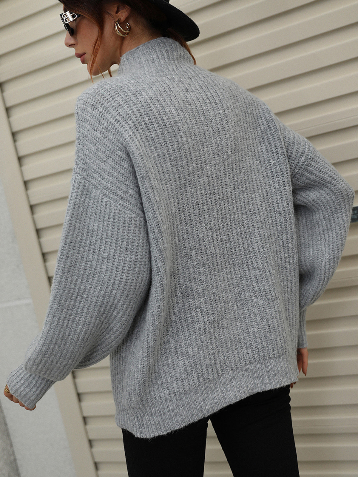 Turtleneck Lantern Sleeve Knitted Sweater