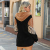 Coloblock Leopard Print Zip Up Hooded Jacket