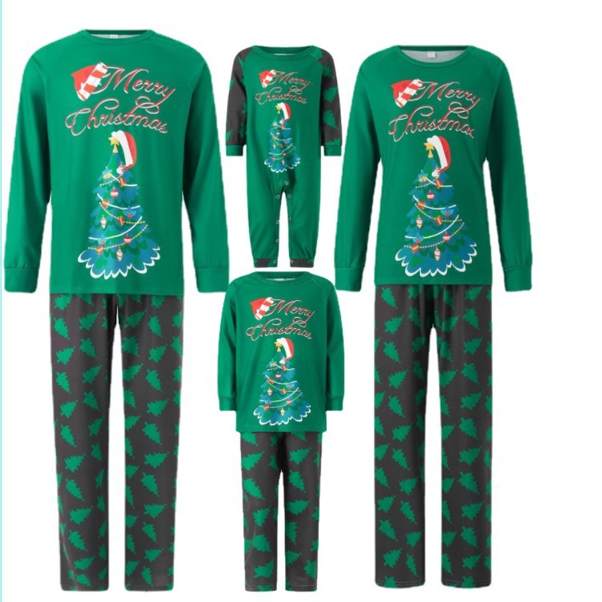 Green Christmas Tree Family Pajama Matching Set