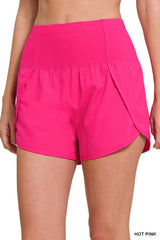 Hot Pink Zenana High Waisted Zippered Back Pocket Running Shorts