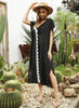 Black Sheer Deep V Slit Solid Beach Cover-Up