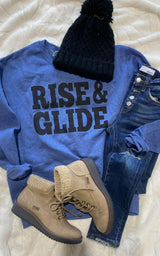 rise and glide royal blue crewneck sweatshirt