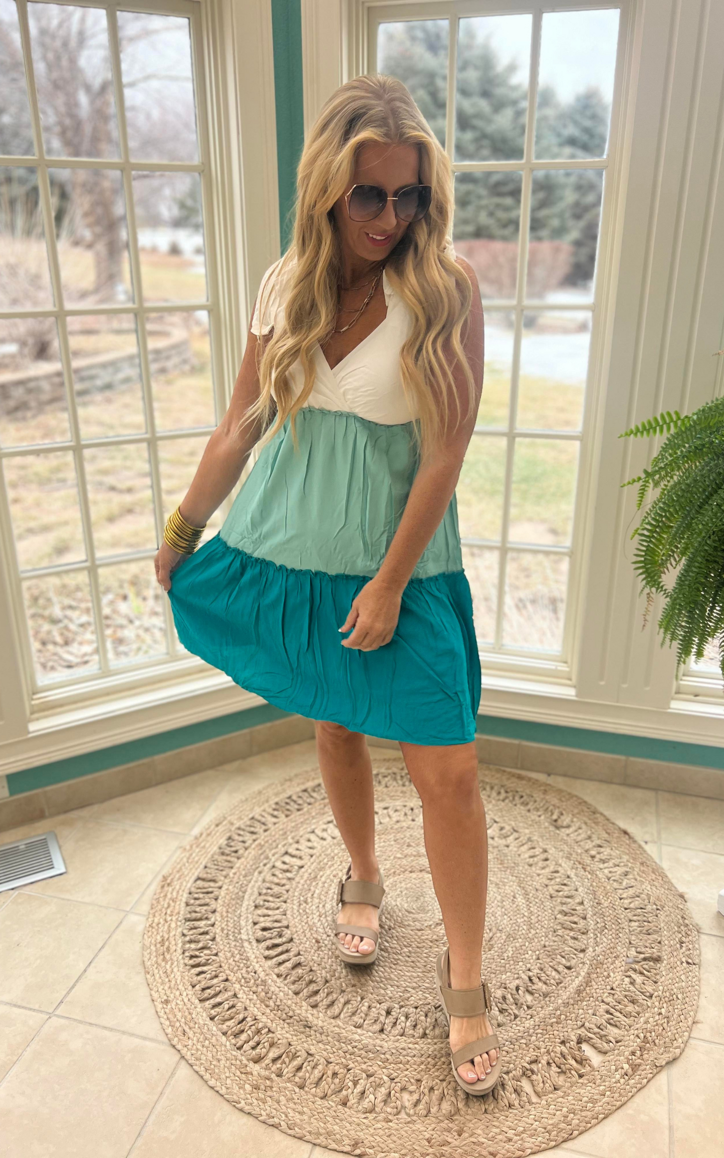 Emerald Tiered Babydoll Woven Dress 