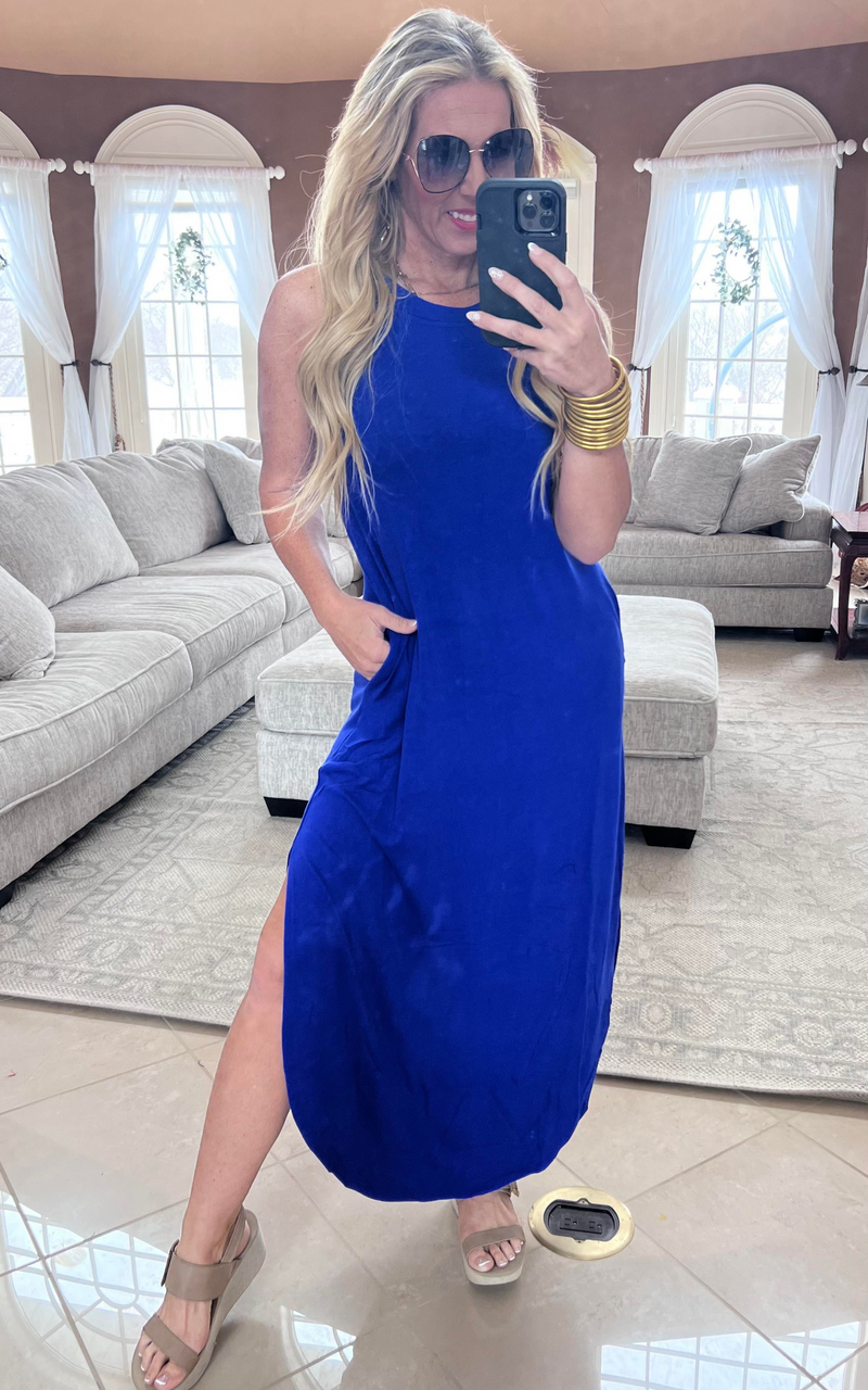 bright blue Zenana Sleeveless Maxi Dress