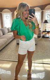 V-Neck Puff Sleeve Blouse Top 
