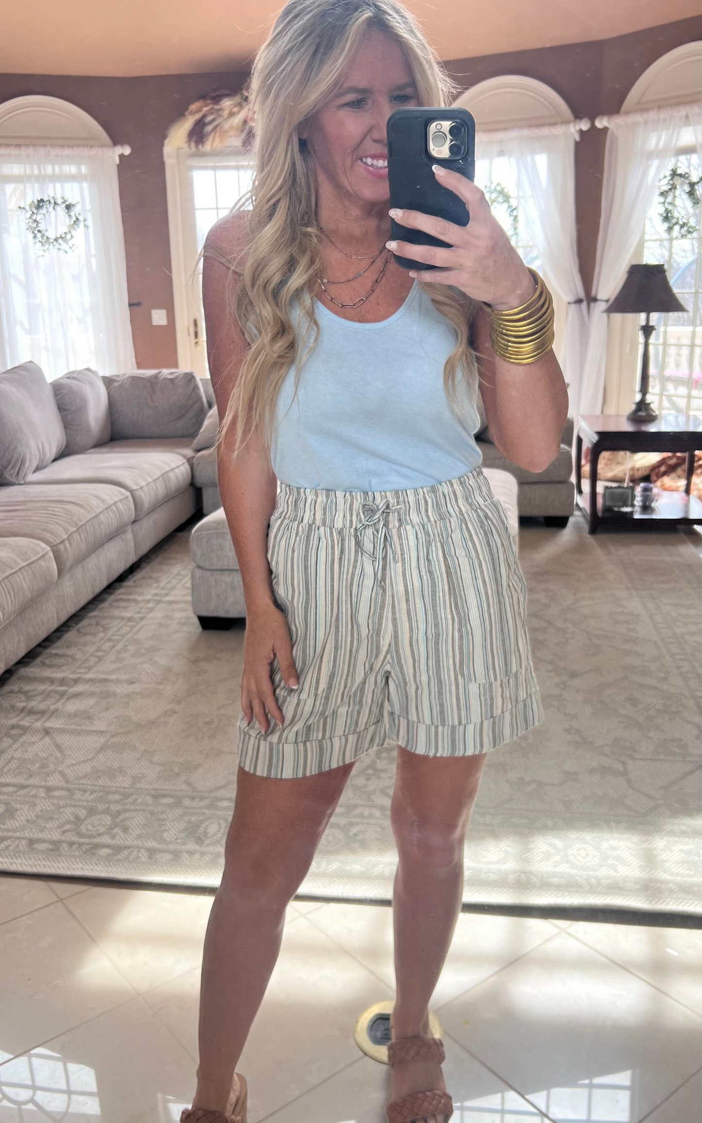 Blue Stripe Pull-On Cuffed Shorts 