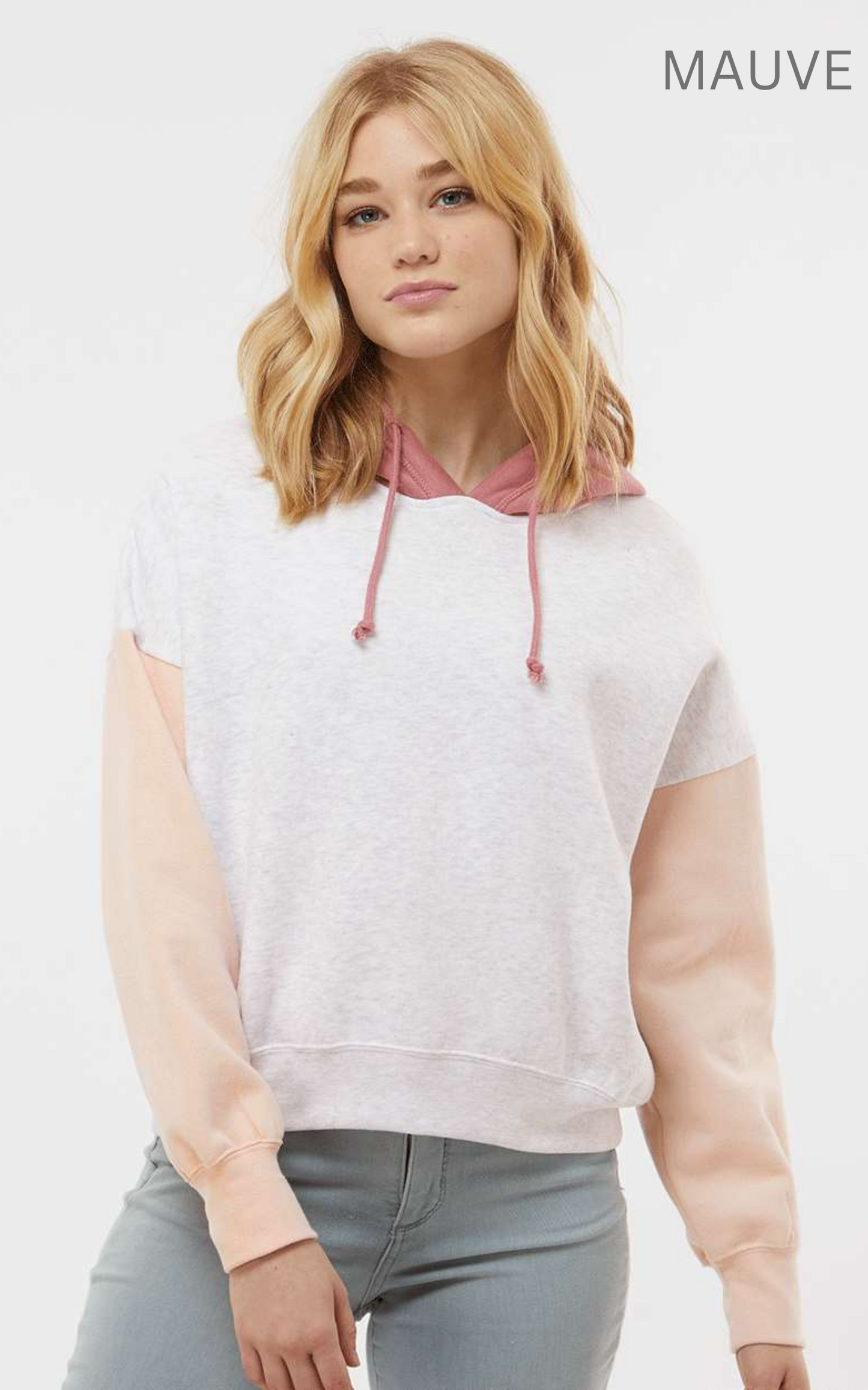 Women's Sueded Fleece Colorblocked Crop Hooded Sweatshirt