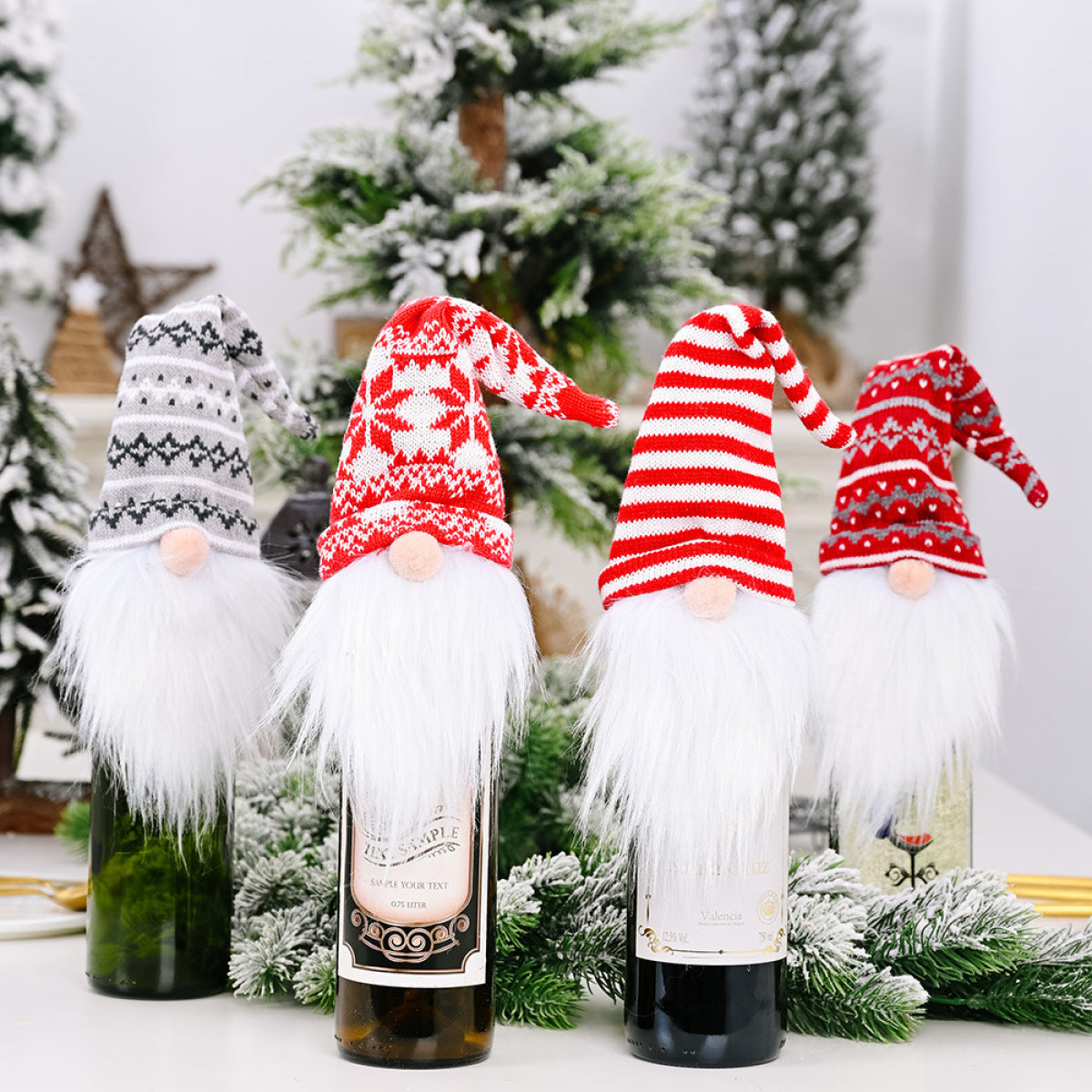 Christmas Gnome Knitted Wine Bottle Cap Decoration