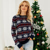 Crew Neck Christmas Snowflake Long Sleeve Knit Sweater