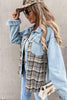 Sky Blue Plaid Patchwork Raw Hem Denim Jacket