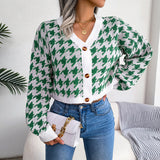V-Neck Button Up Houndstooth Short Cardigan
