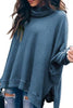 Turtleneck Waffle Knit Poncho Blouse