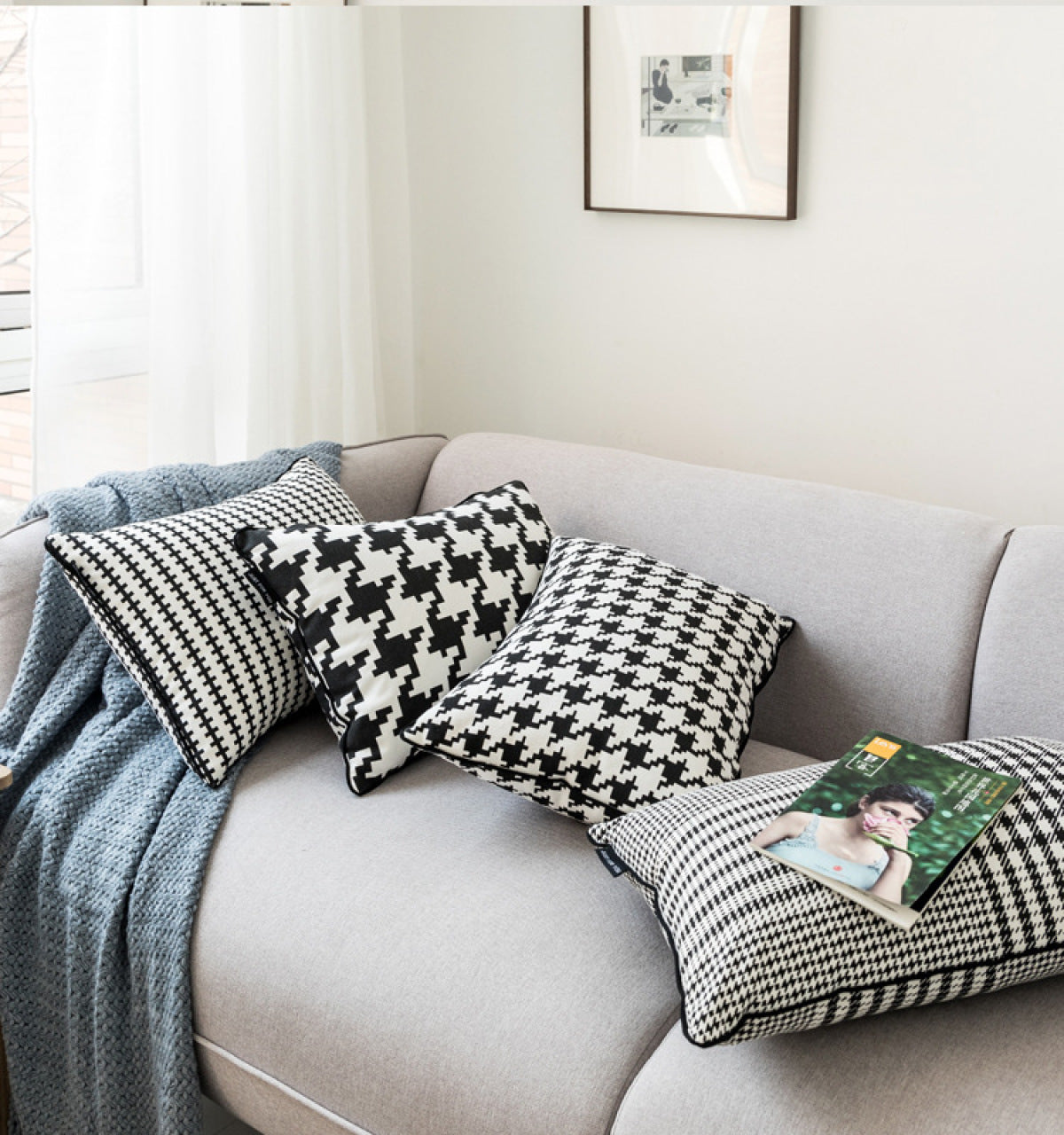 Cotton Houndstooth Cushion Pillowcase without Filler